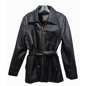 Oscar Piel Leather Jacket w Removable Liner Faux Fur Sz M Black Classic Preppy